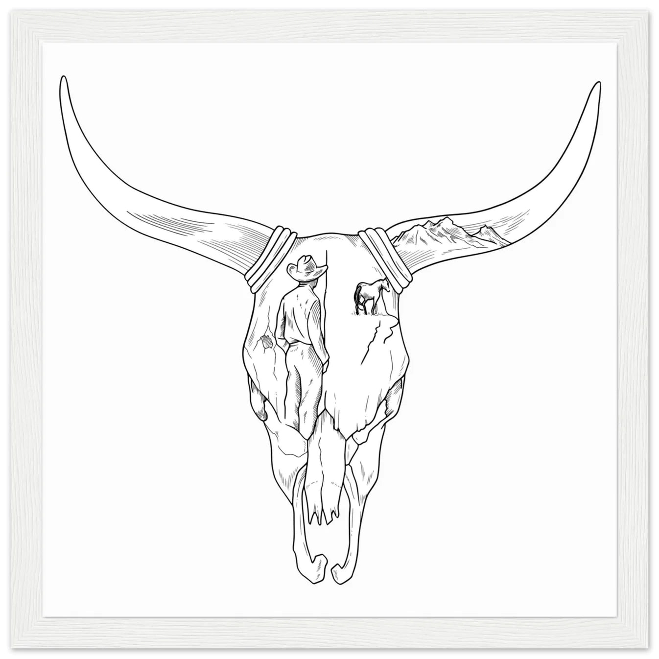 Zach Bryan Inspired Long Horn Skull Wooden Framed Graphic Print