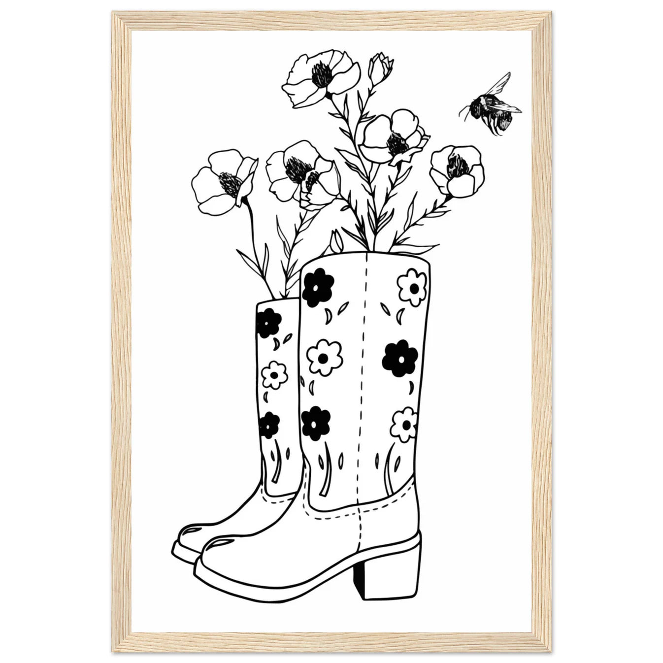Floral Boots Wooden Framed Graphic Print