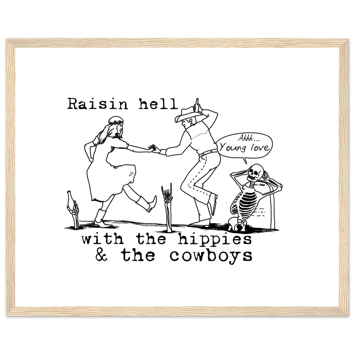 Hippies and Cowboy's Wooden Framed Graphic Print