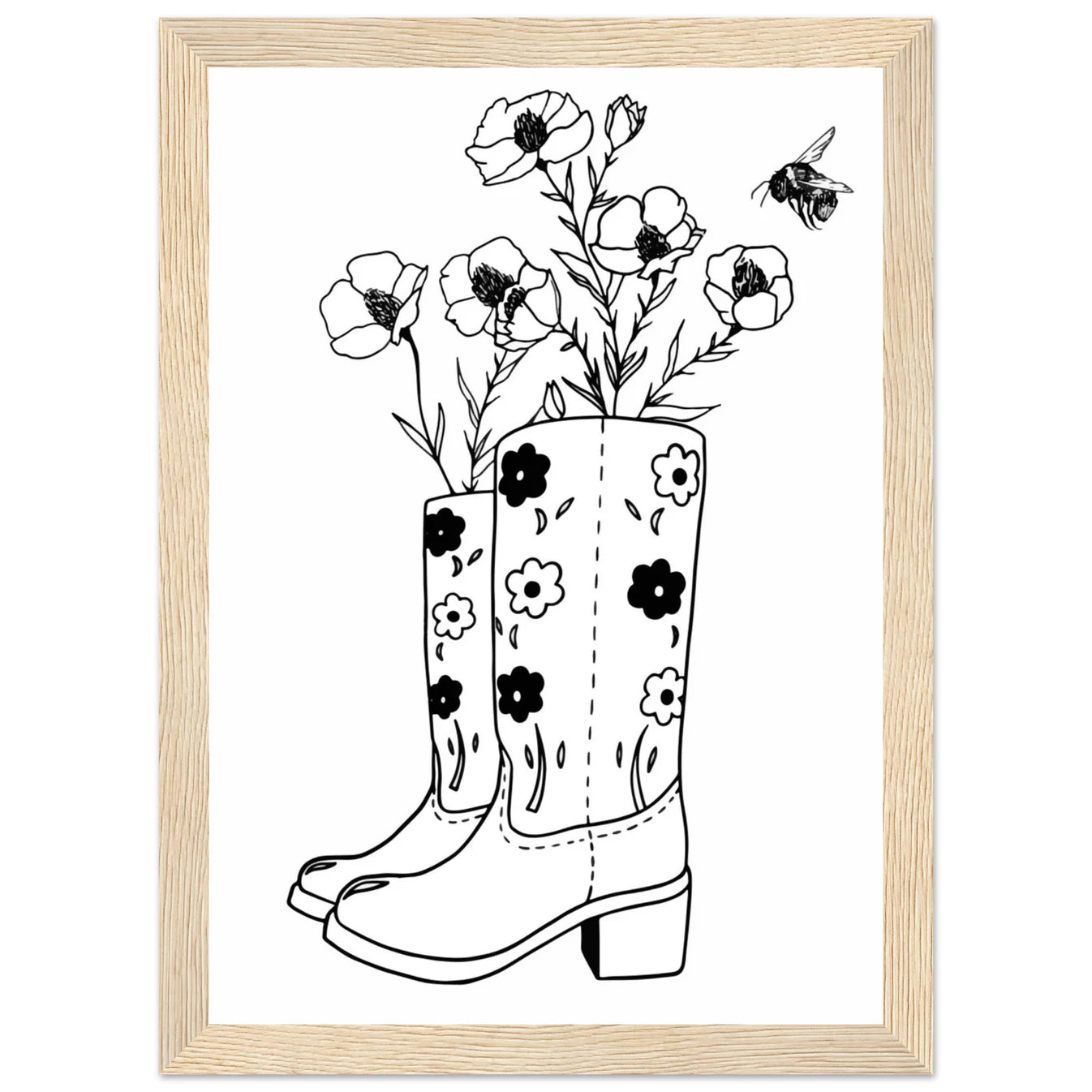 Floral Boots Wooden Framed Graphic Print