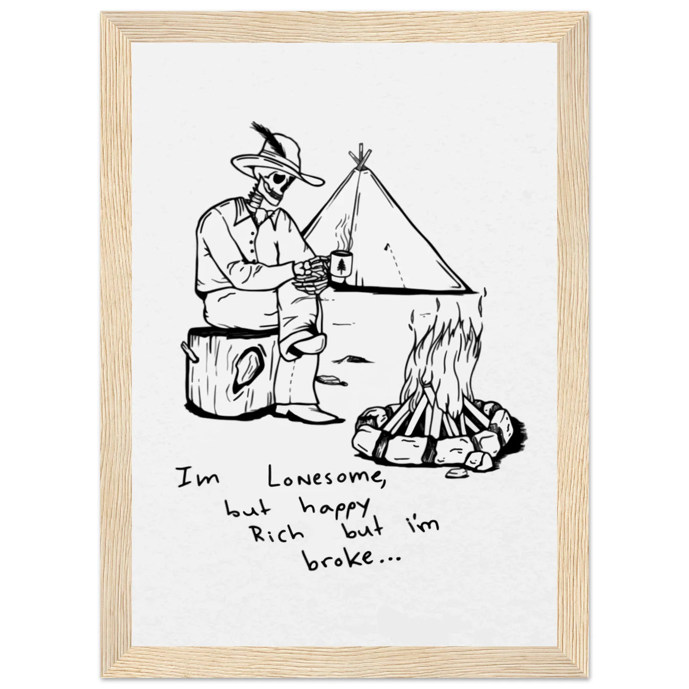 Colter Wall Inspired Camping Skeleton Wooden Framed Graphic Print