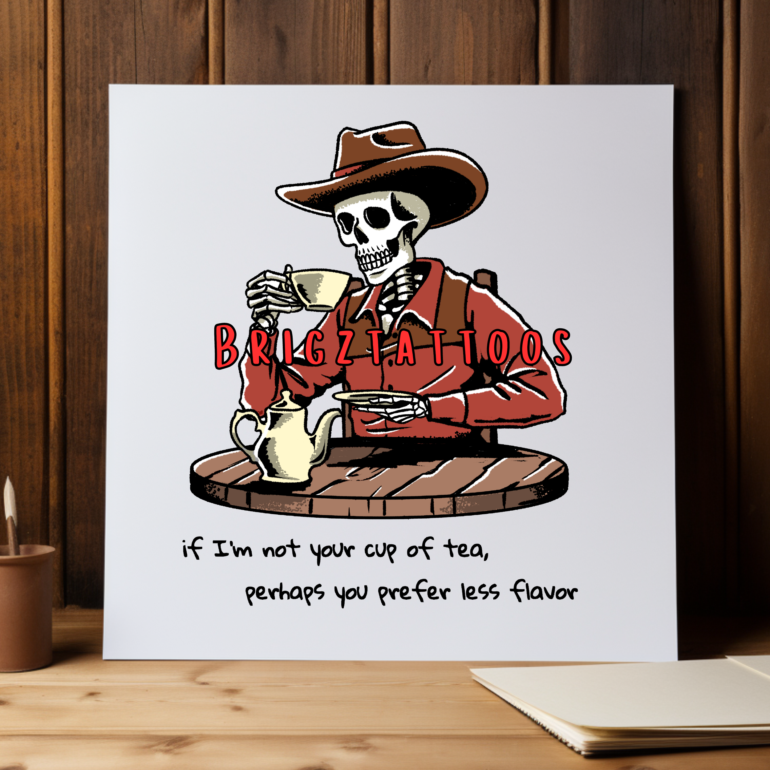Cowboy Skeleton Drinking Tea Tattoo Idea