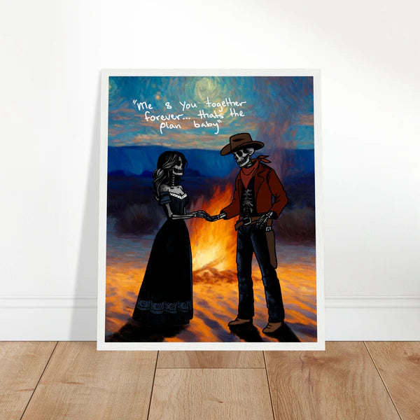 Cowboy and Cowgirl Lovers by the Fire Print