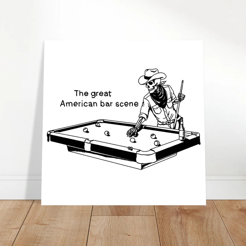 The Great American Bar Scene Skeleton Cowboy playing pool Print