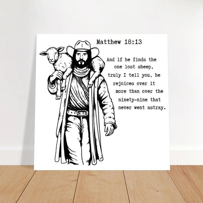 Matthew 18:13 Jesus Bringing Home the Lost Sheep Print and Wall Art