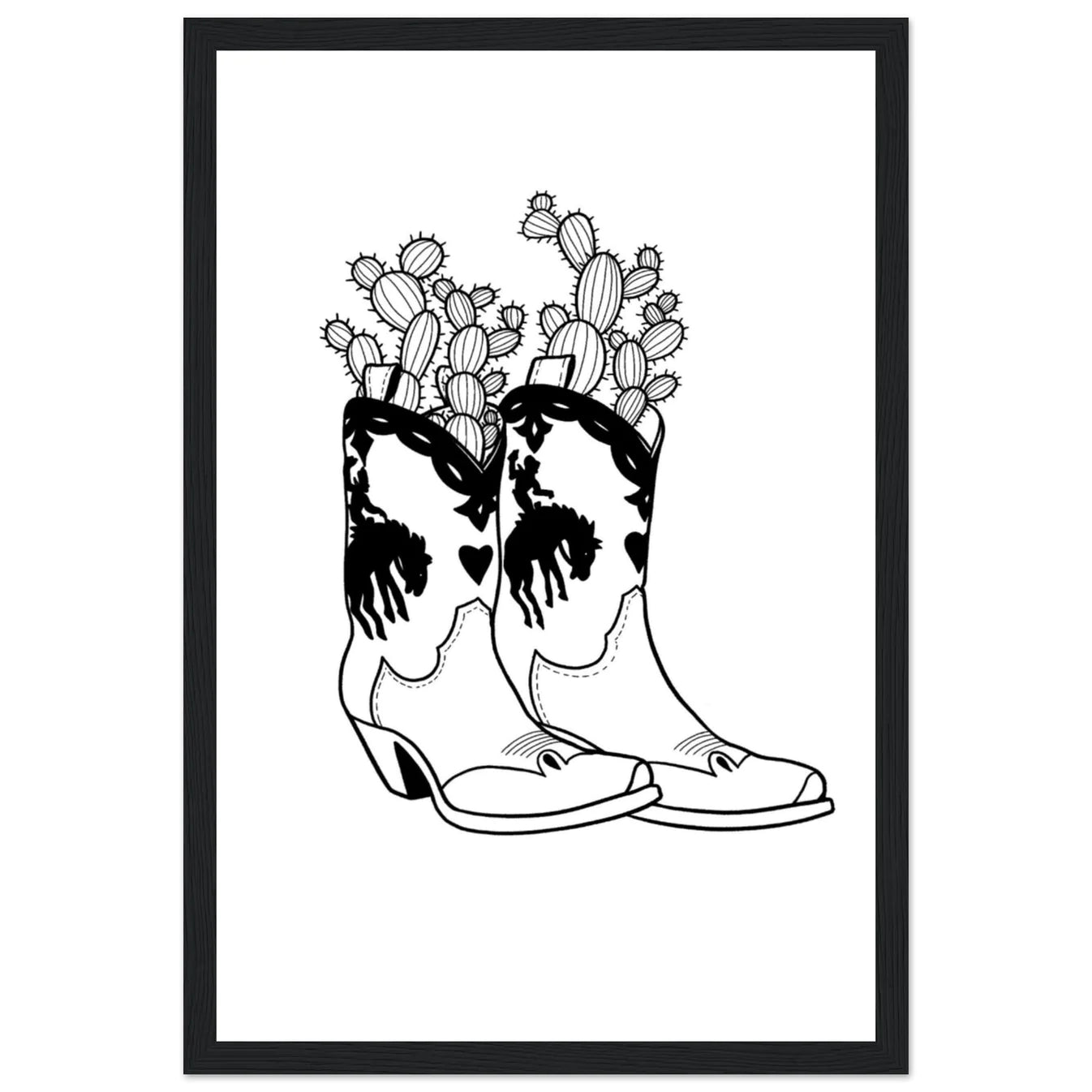 Cactus Boots Wooden Framed Graphic Print