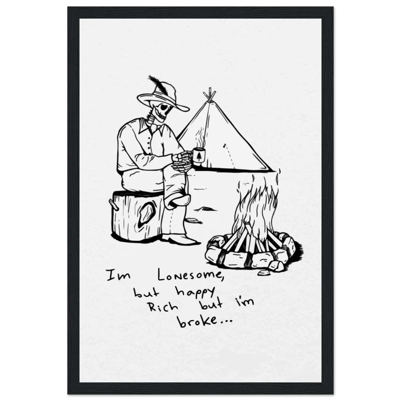 Colter Wall Inspired Camping Skeleton Wooden Framed Graphic Print