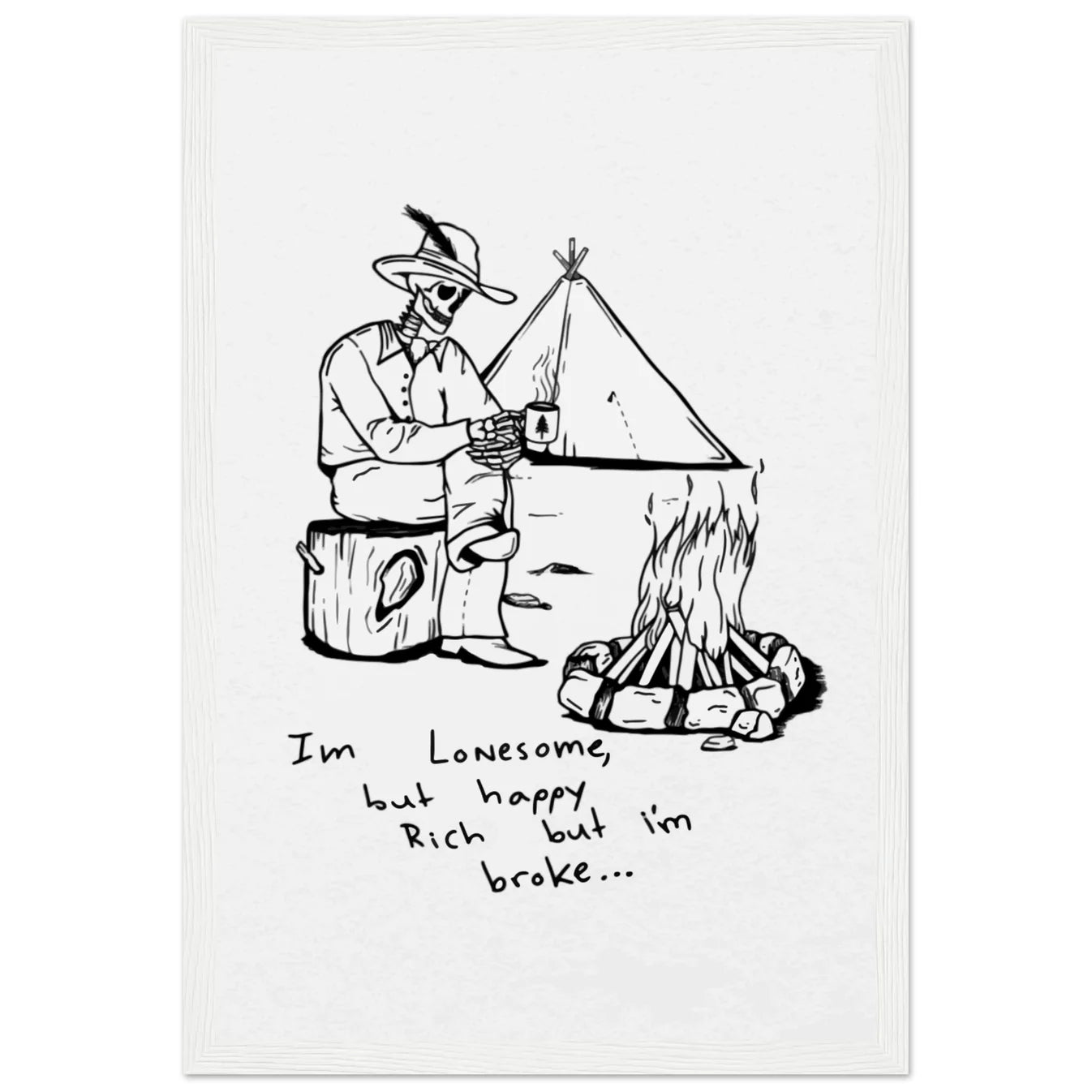 Colter Wall Inspired Camping Skeleton Wooden Framed Graphic Print