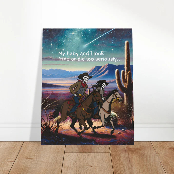 Ride or Die Skeleton Couple Underneath Starry Sky Wall Art Print