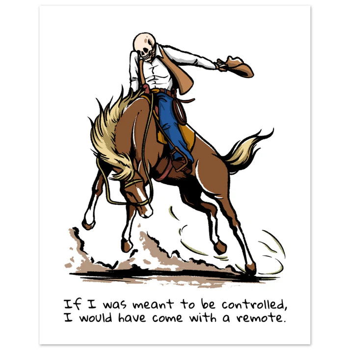 Skeleton Cowboy Riding Bucking Bronco Print