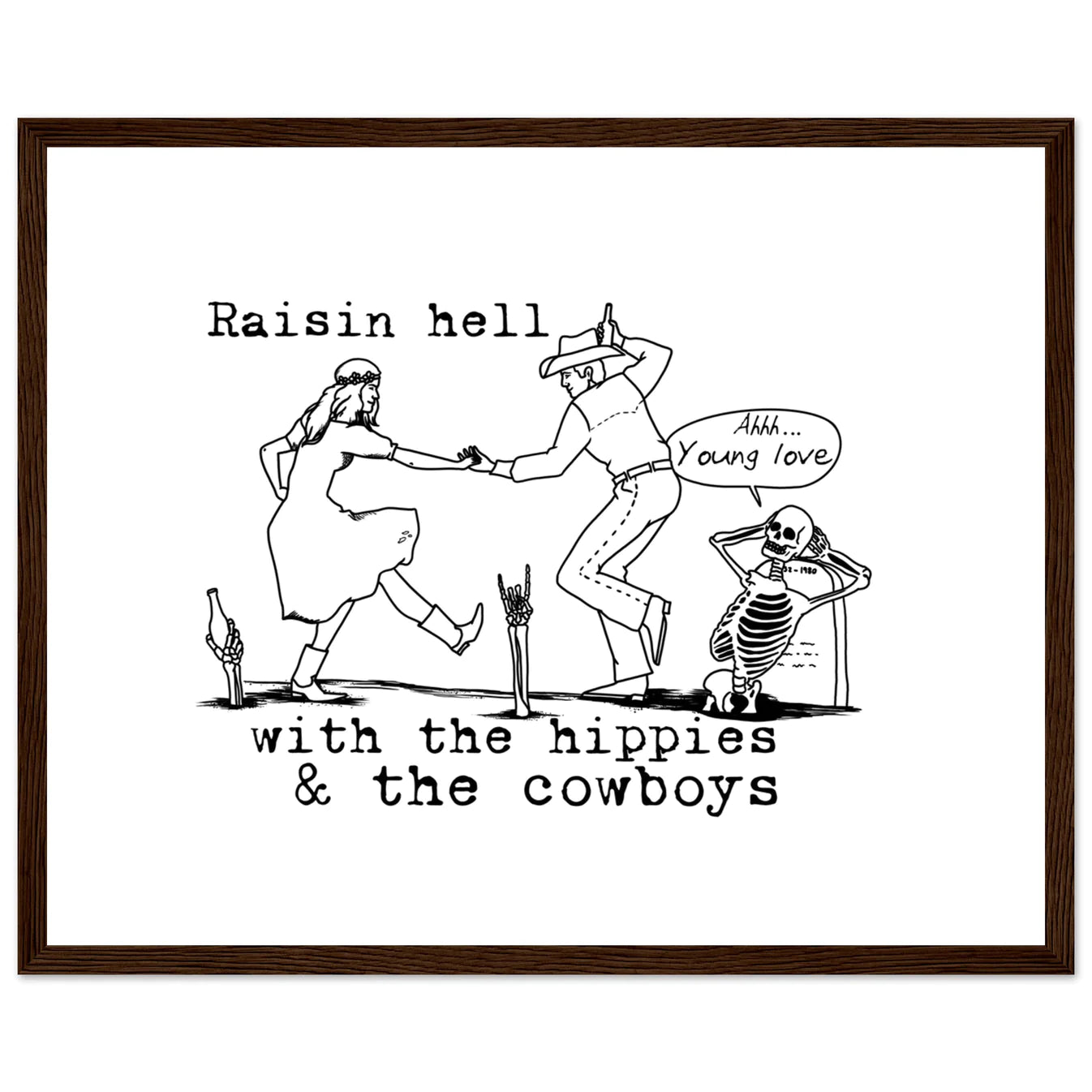 Hippies and Cowboy's Wooden Framed Graphic Print