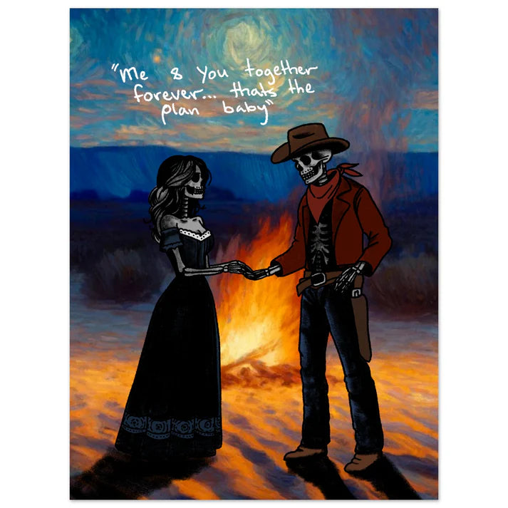 Cowboy and Cowgirl Lovers by the Fire Print