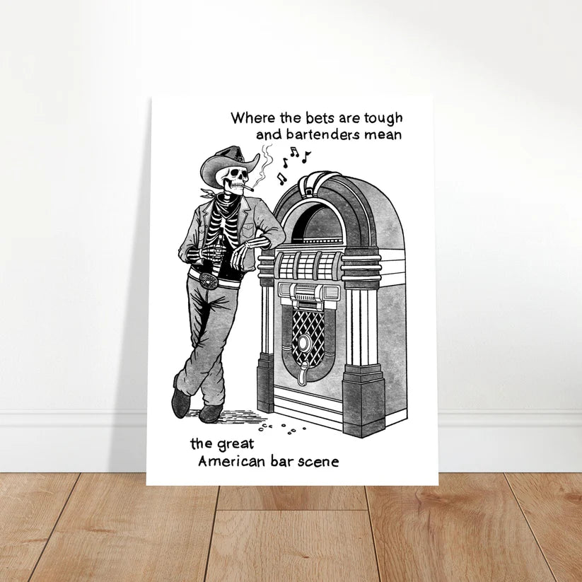 The Great American Bar Scene Skeleton by Juke Box Shaded Print