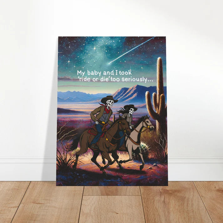 Ride or Die Skeleton Couple Underneath Starry Sky Wall Art Print