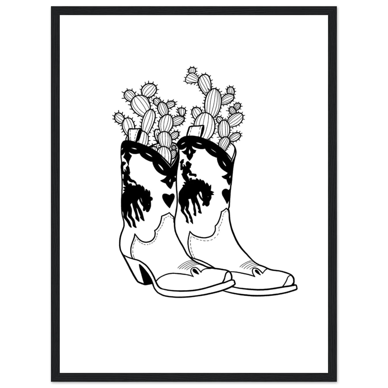 Cactus Boots Wooden Framed Graphic Print