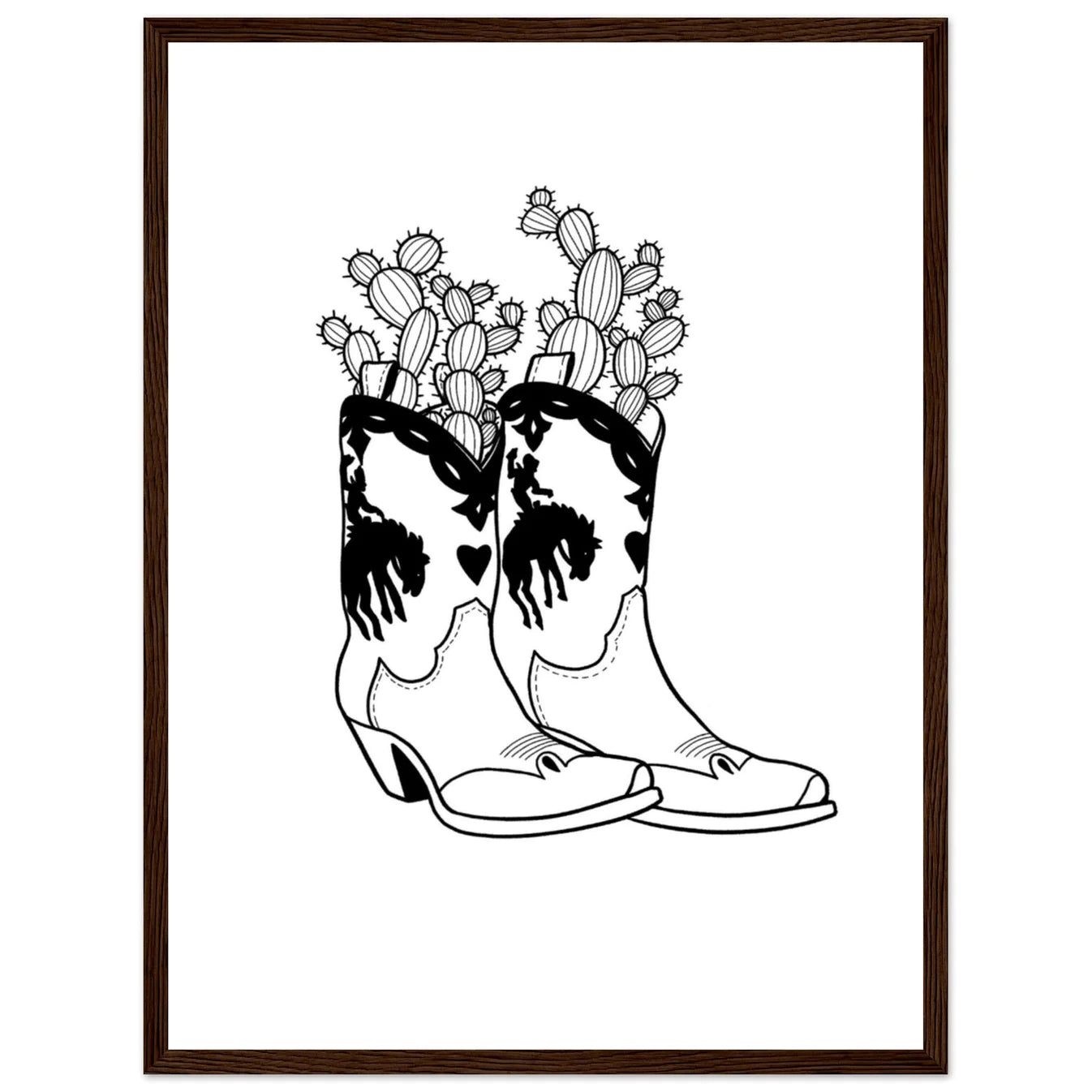 Cactus Boots Wooden Framed Graphic Print