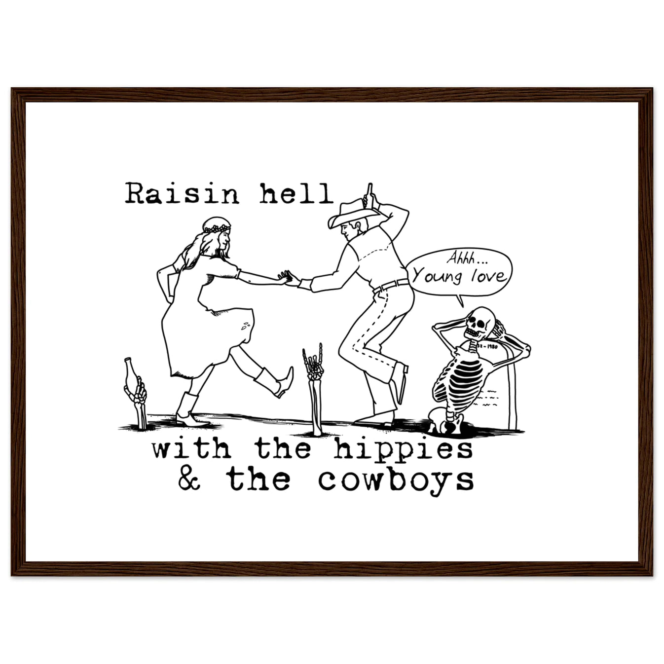 Hippies and Cowboy's Wooden Framed Graphic Print