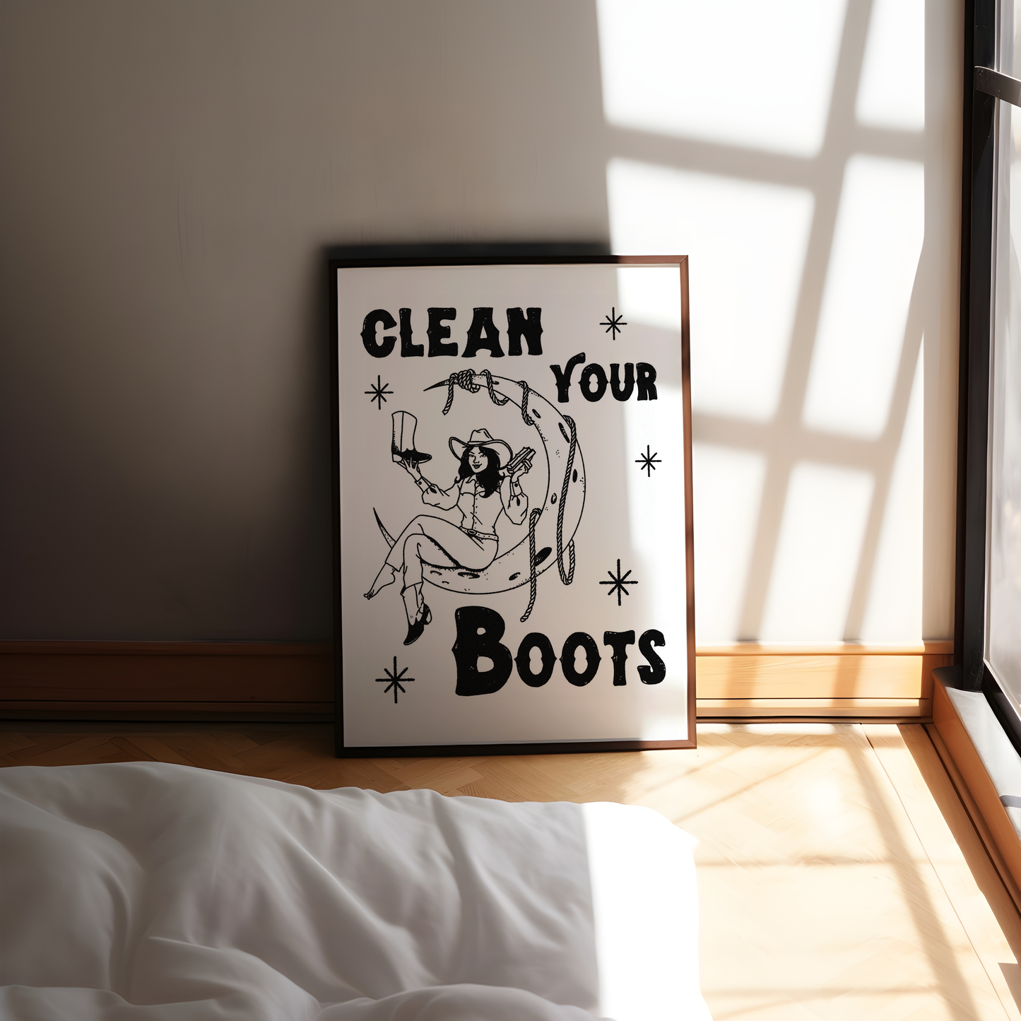 Clean Your Boots Cowgirl on the Moon Print