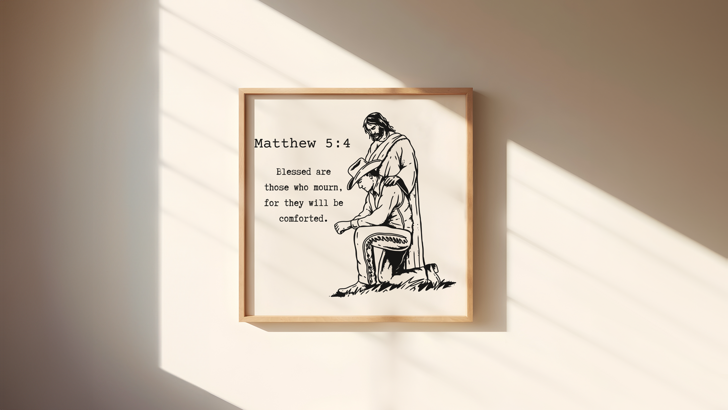 Matthew 5:4 Inspired Wall Art Jesus and Cowboy