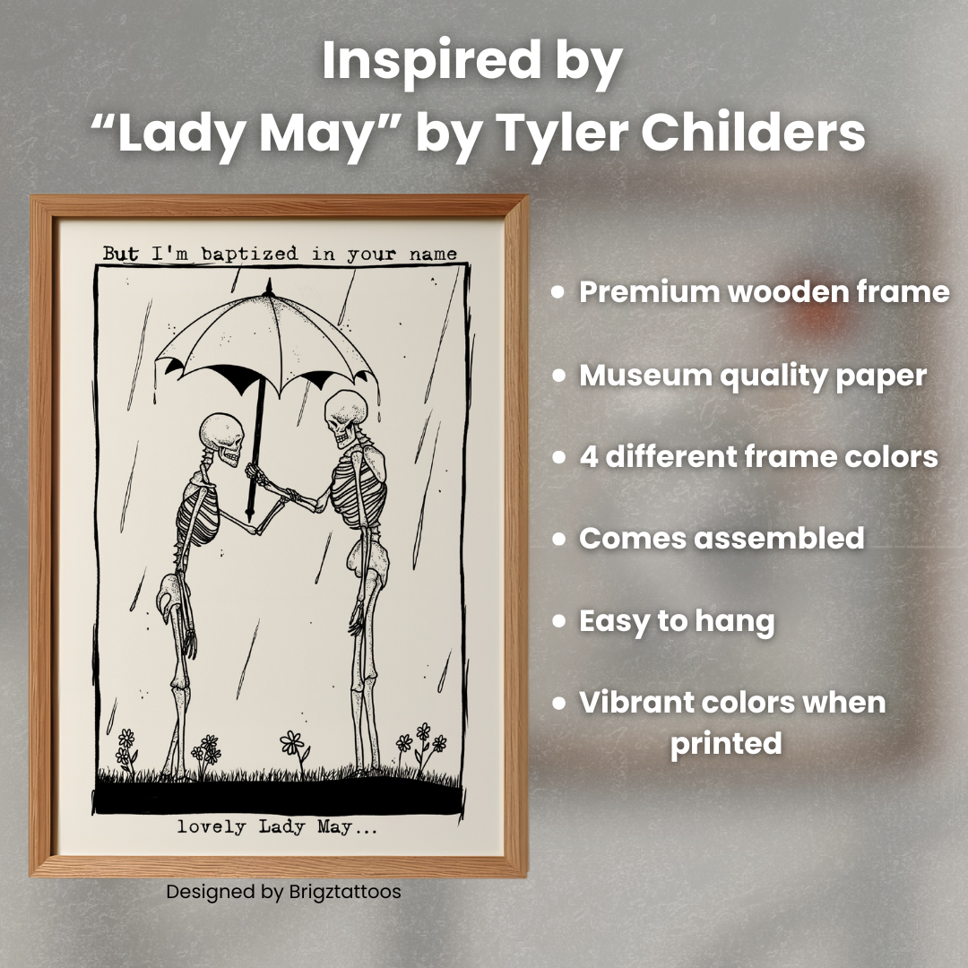 Tyler Childers Inspired Skeleton Lady May Wooden Framed Graphic Print