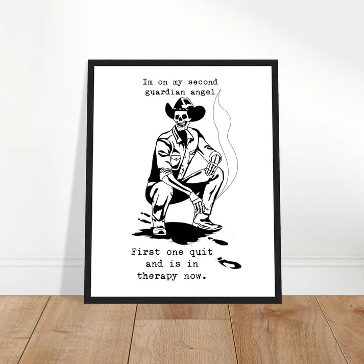 Skeleton Guardian Angel Wooden Framed Graphic Print