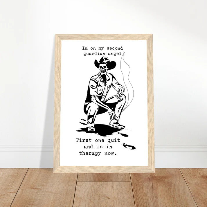 Skeleton Guardian Angel Wooden Framed Graphic Print