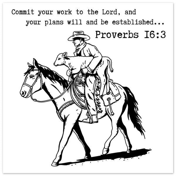 Proverbs 16:3 Inspired Wall Art Cowboy Working