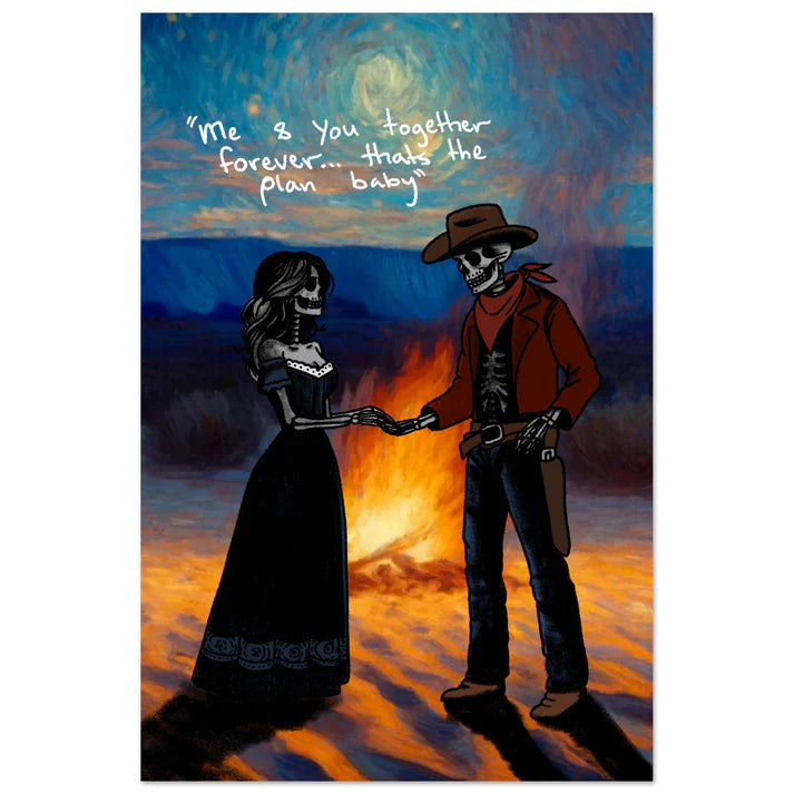 Cowboy and Cowgirl Lovers by the Fire Print