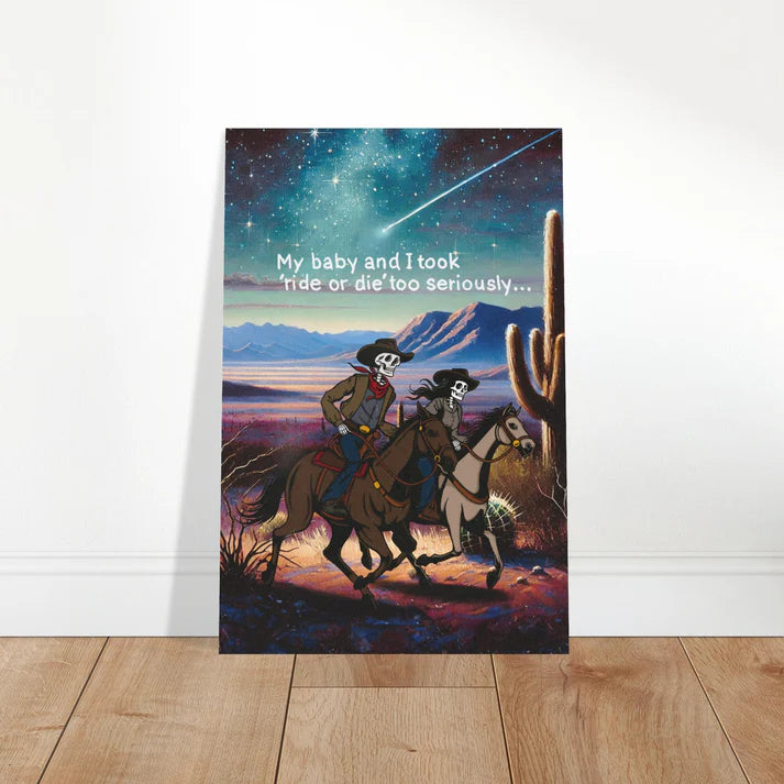 Ride or Die Skeleton Couple Underneath Starry Sky Wall Art Print