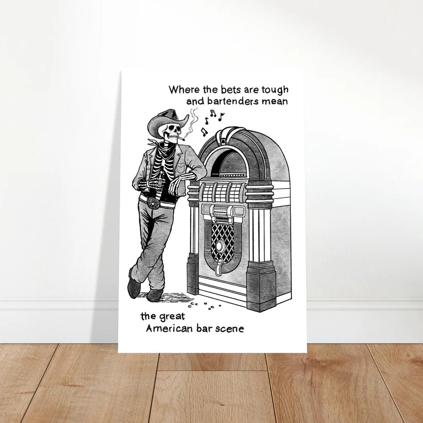 The Great American Bar Scene Skeleton by Juke Box Shaded Print