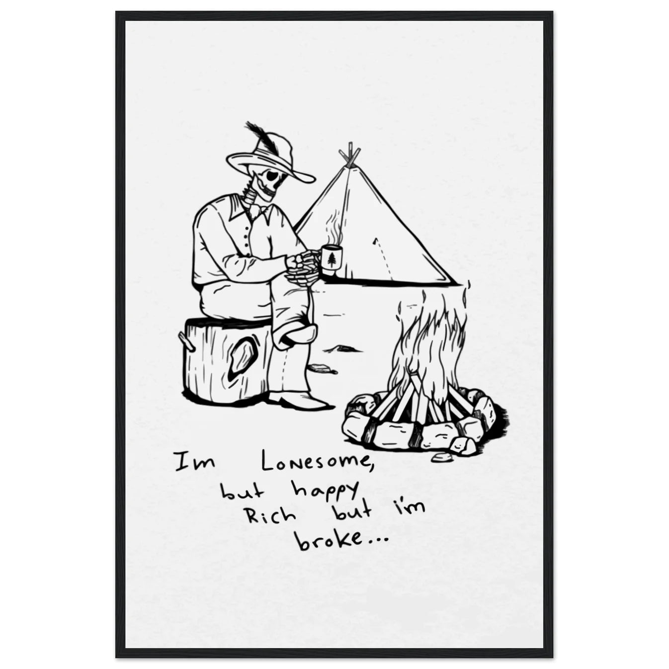 Colter Wall Inspired Camping Skeleton Wooden Framed Graphic Print