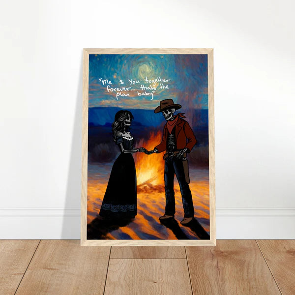 Cowboy and Cowgirl Lovers by the Fire Print