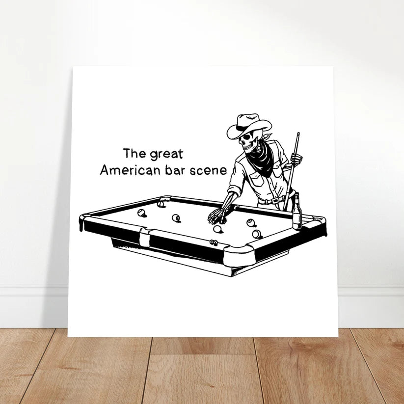 The Great American Bar Scene Skeleton Cowboy playing pool Print