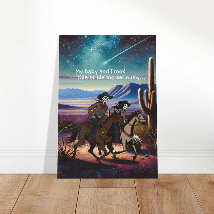 Ride or Die Skeleton Couple Underneath Starry Sky Wall Art Print