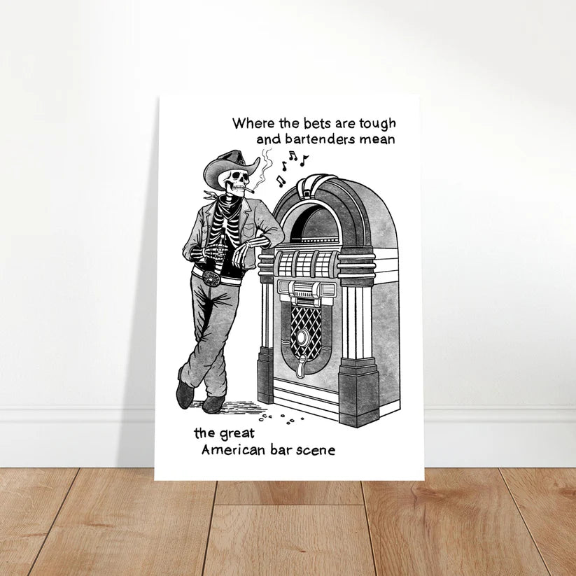 The Great American Bar Scene Skeleton by Juke Box Shaded Print