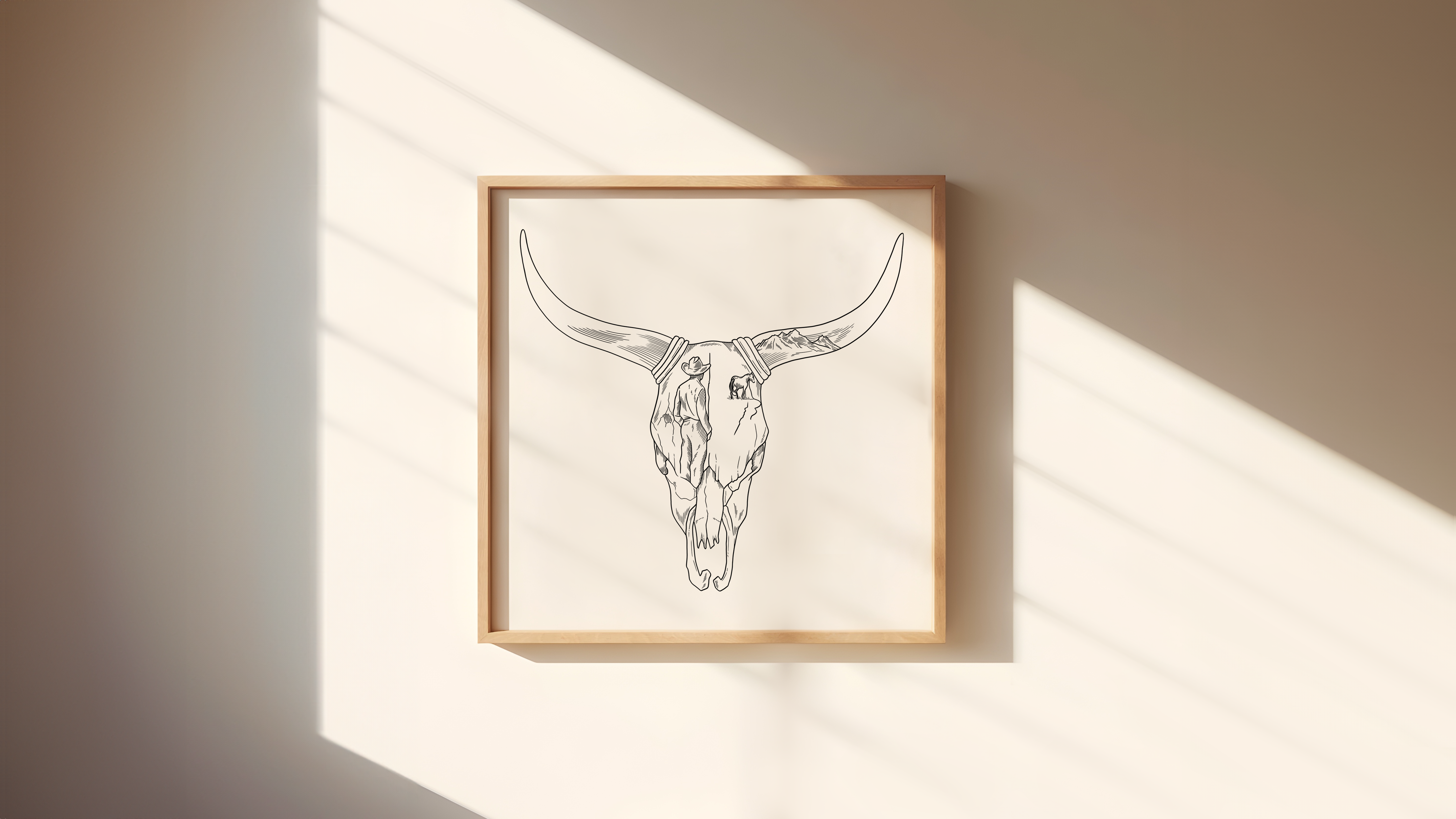 Quiet, Heavy Dreams, Zach Bryan Inspired Long Horn Skull Wooden Framed Graphic Print