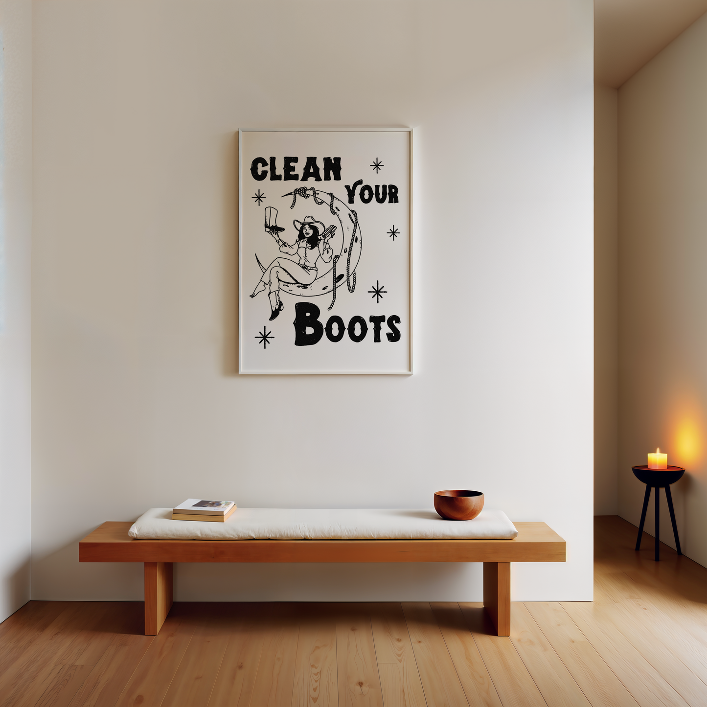 Clean Your Boots Cowgirl on the Moon Print