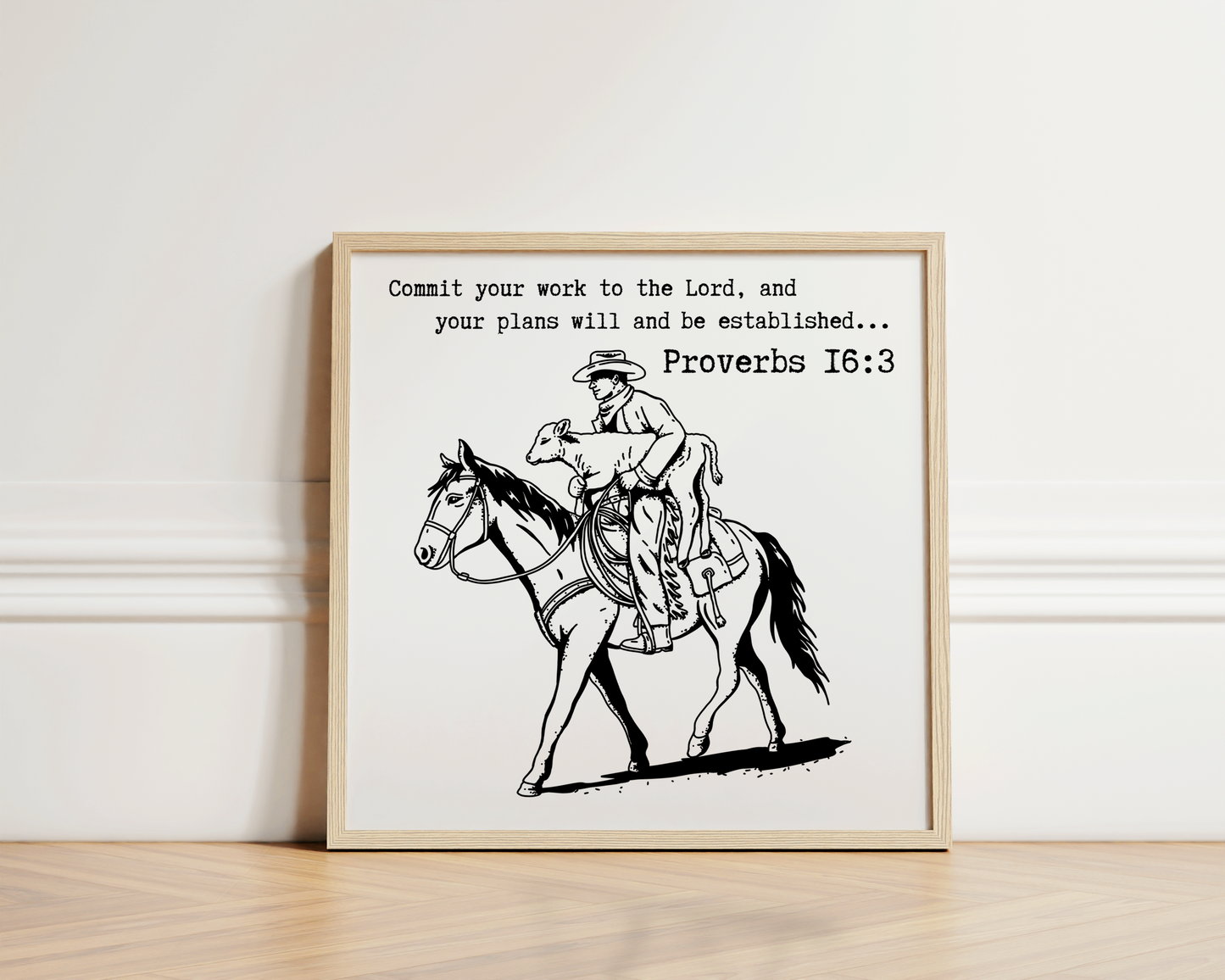 Proverbs 16:3 Inspired Wall Art Cowboy Working