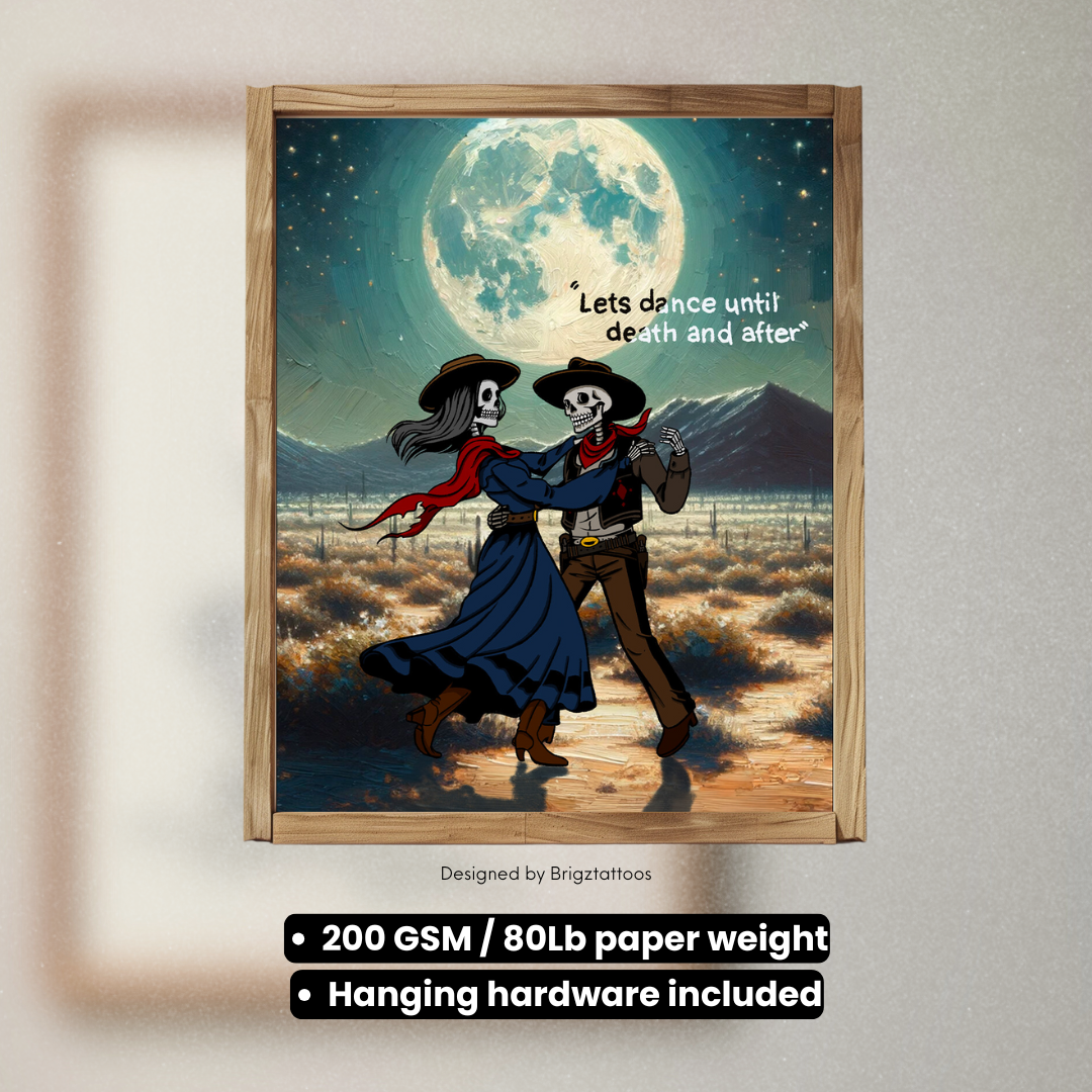 "Dancing Under the Moon" Skeleton Lovers - Premium Wooden Framed Poster