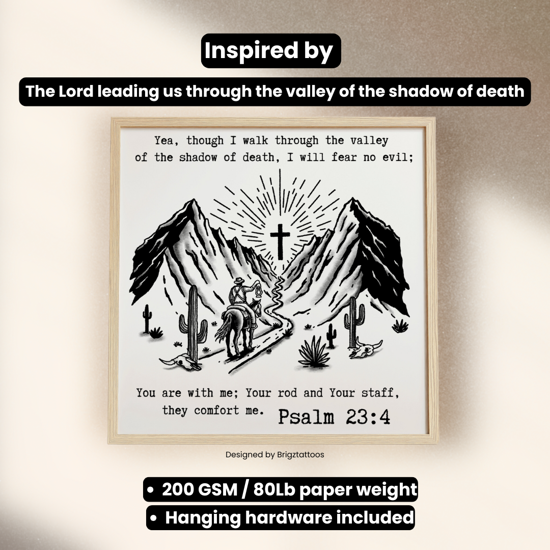 Valley of Death Cowboy, Psalm 23:4 Inspired Wooden Framed Print