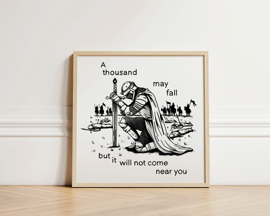 Psalm 91:7 Inspired Wall Art Knight Kneeling