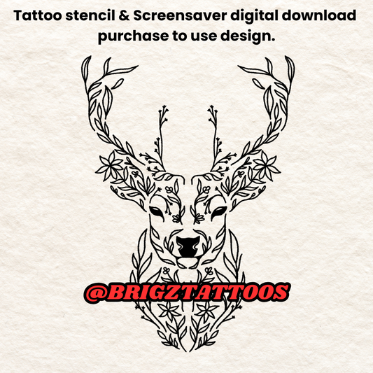 Floral Deer Tattoo Stencil and Screensaver for Woman Hunters