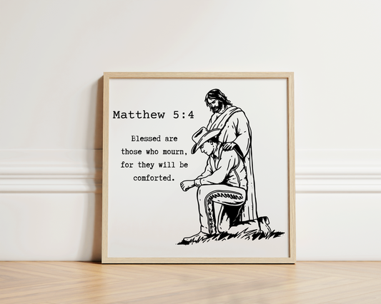 Matthew 5:4 Inspired Wall Art Jesus and Cowboy