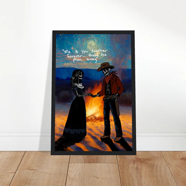 Cowboy and Cowgirl Lovers by the Fire Print