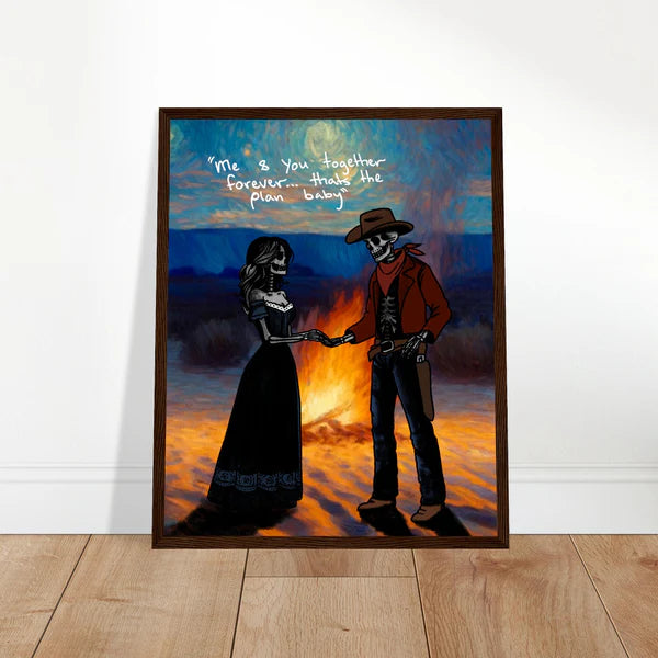 Cowboy and Cowgirl Lovers by the Fire Print