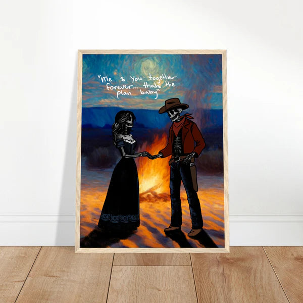 Cowboy and Cowgirl Lovers by the Fire Print