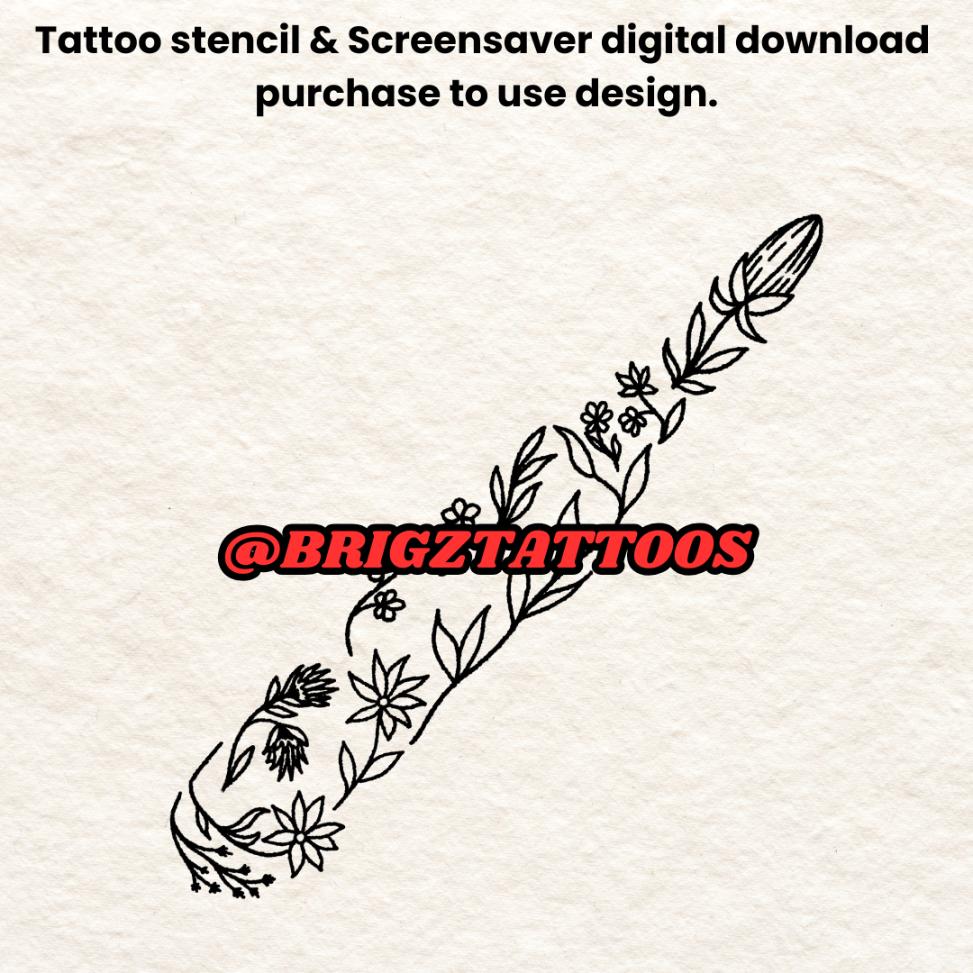 Floral Bullet Tattoo Stencil and Screensaver for Woman Hunters