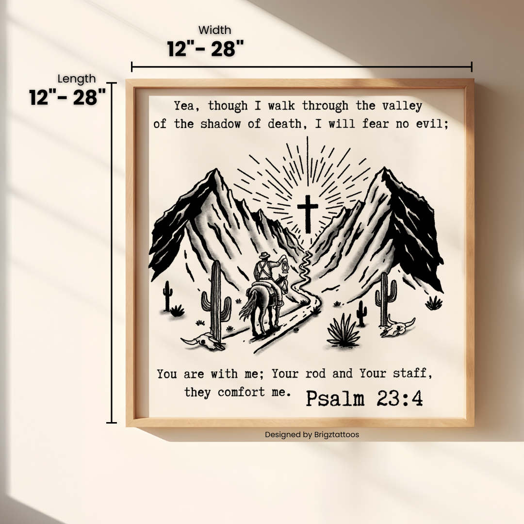 Valley of Death Cowboy, Psalm 23:4 Inspired Wooden Framed Print