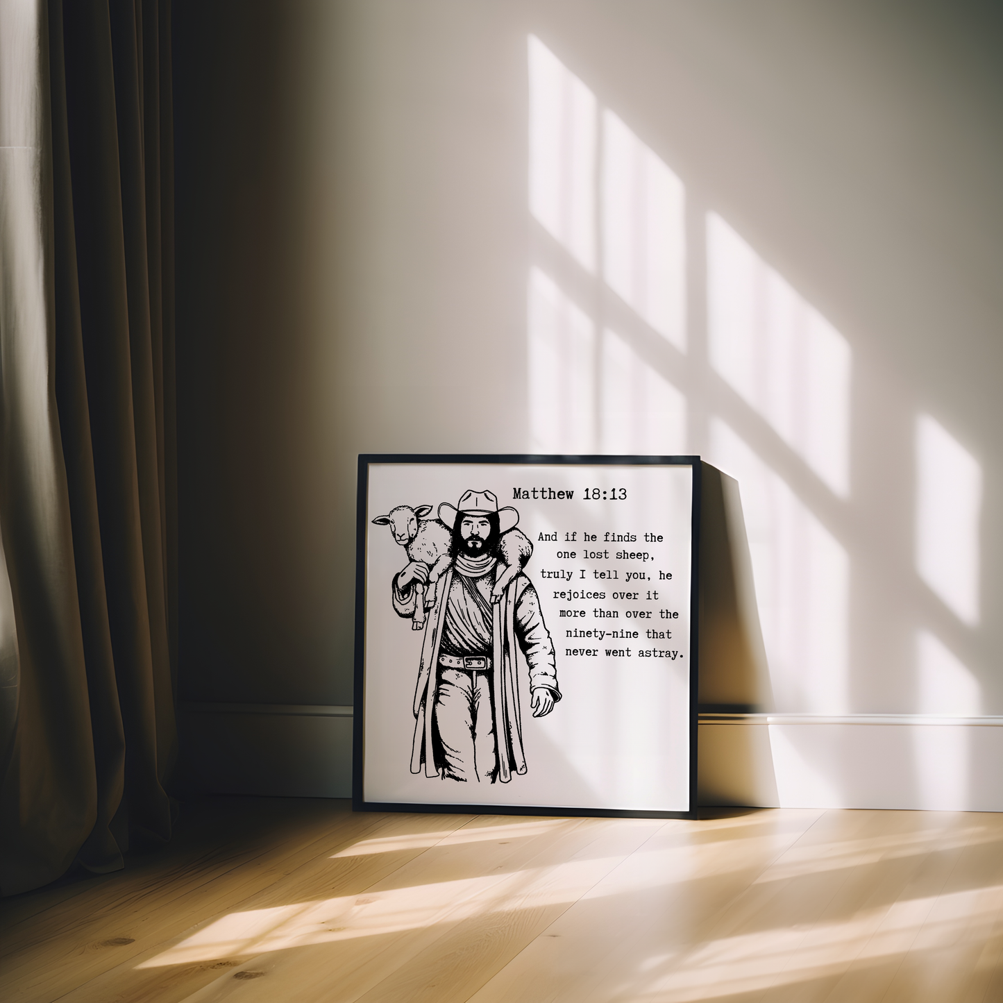 Matthew 18:13 Jesus Bringing Home the Lost Sheep Print and Wall Art