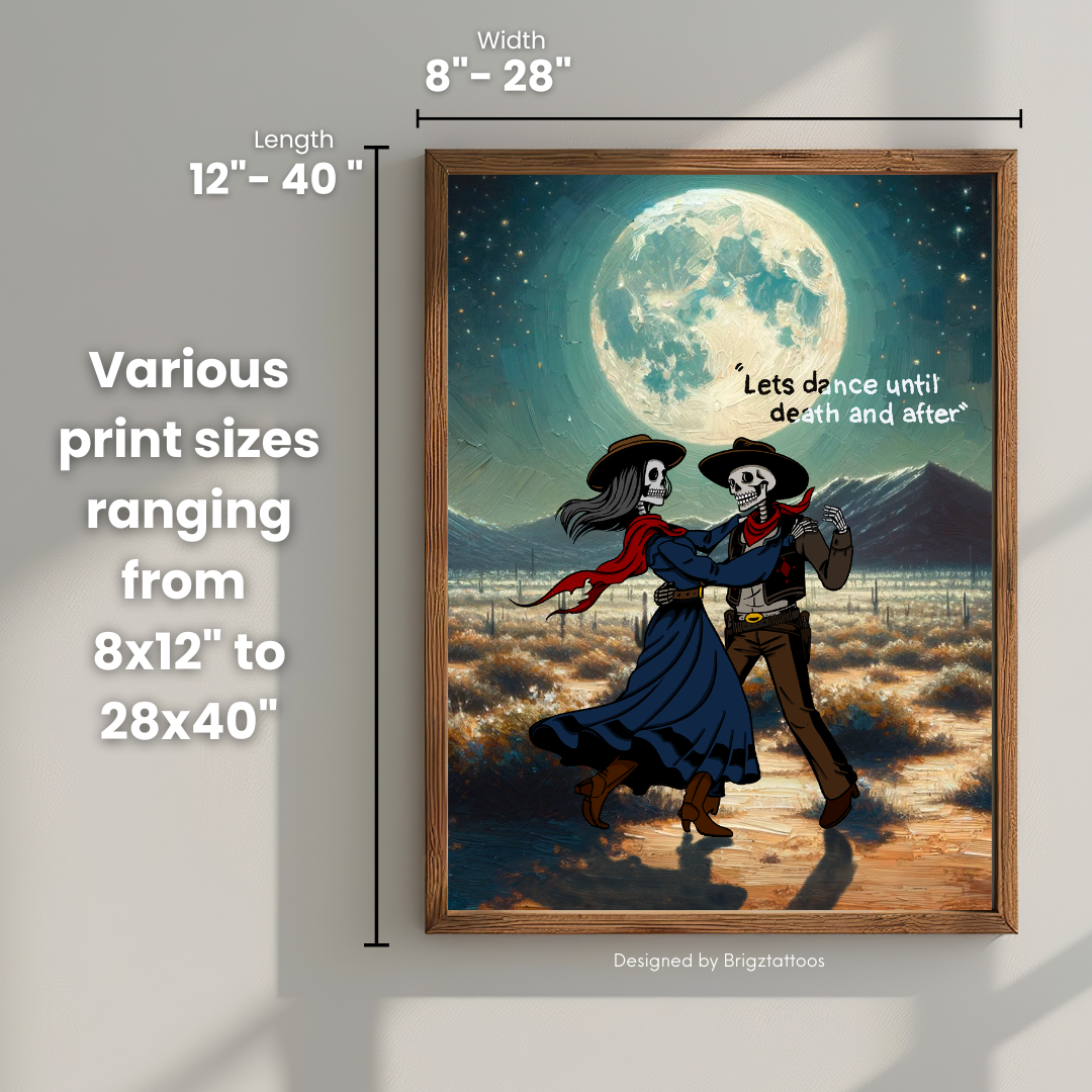 "Dancing Under the Moon" Skeleton Lovers - Premium Wooden Framed Poster